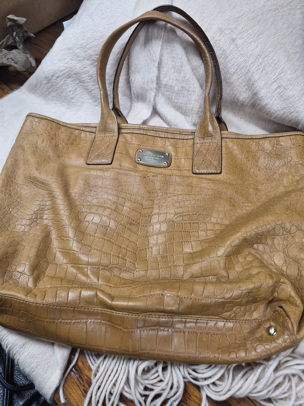 Michael Kors Tan Croc-Embossed Leather Tote